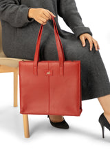 Everyday Women's Leather  Zipper Tote Bag-Candy Red