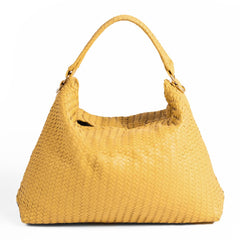 Handmade Woven  Original Leather Bag-Yellow