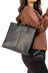 Everyday Women's Leather  Zipper Tote Bag-Black