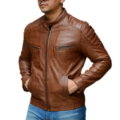 Jild Cafe Racer Vintage Look Motorcycle Lambskin Leather Jacket