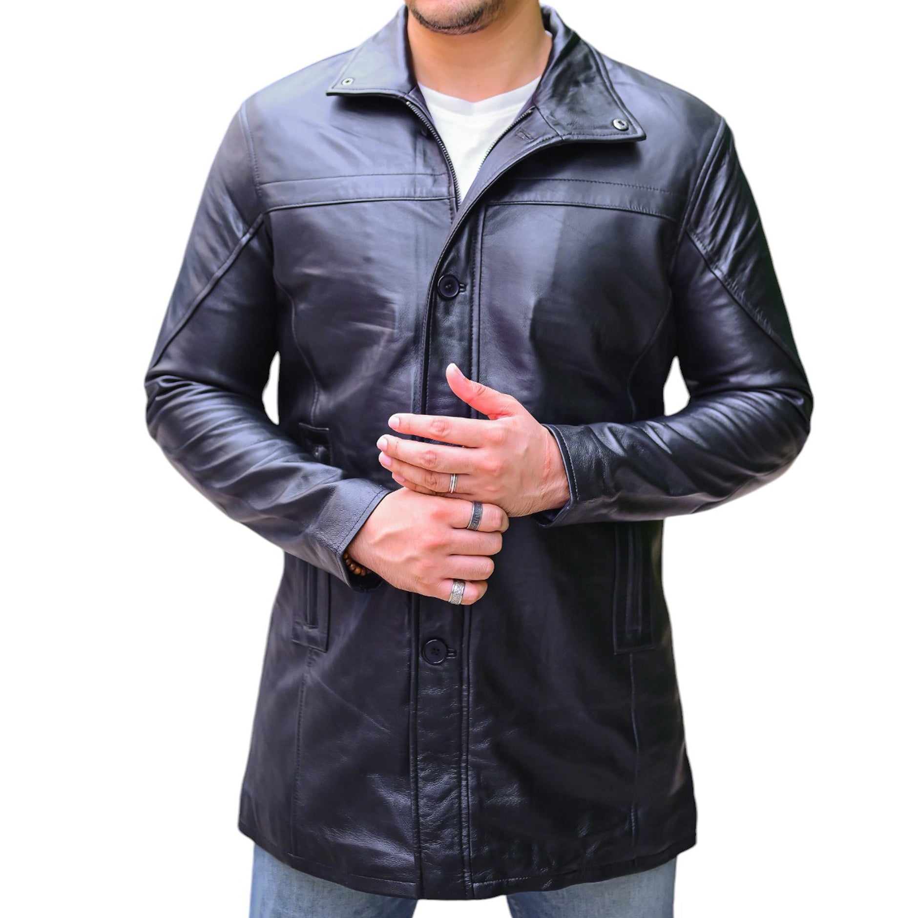 Long length leather jacket best sale