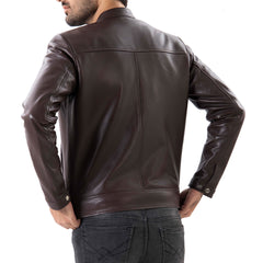 Brown Mens Pure Sheep Leather Zipper Jacket