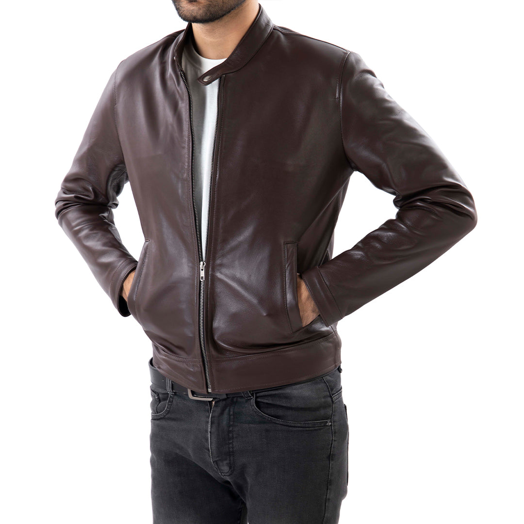 Brown Mens Pure Sheep Leather Jacket