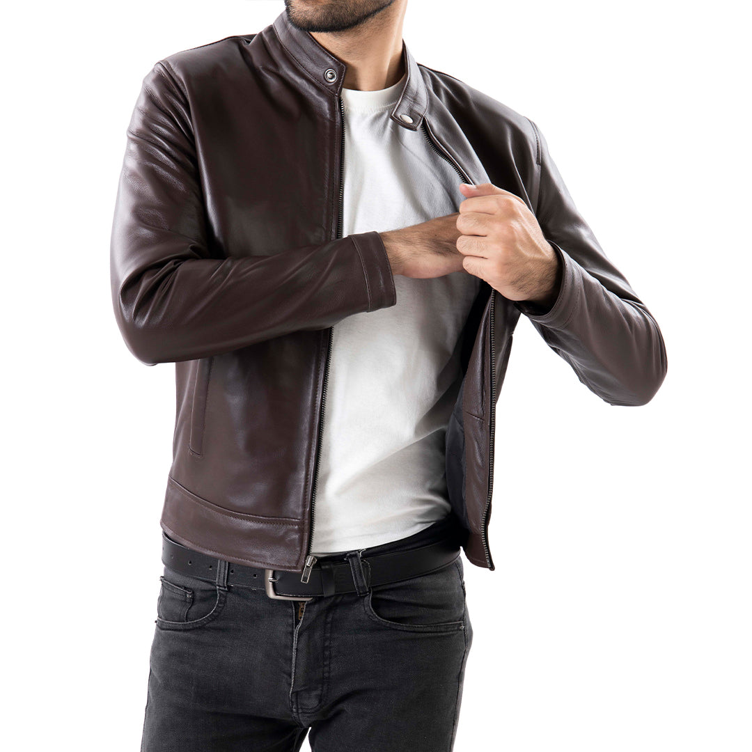 Brown Mens Pure Sheep Leather Jacket