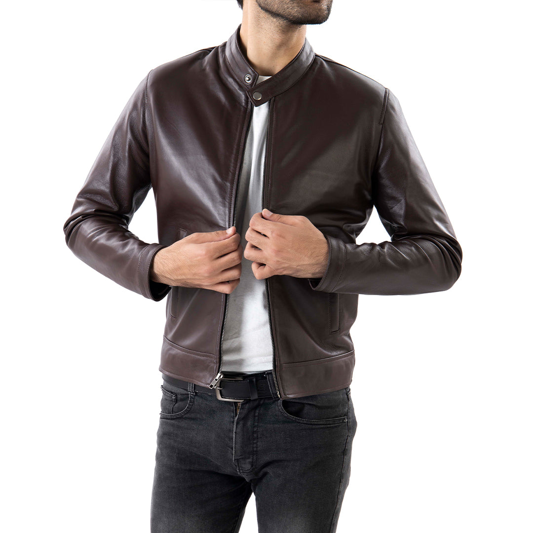 Brown Mens Pure Sheep Leather Jacket