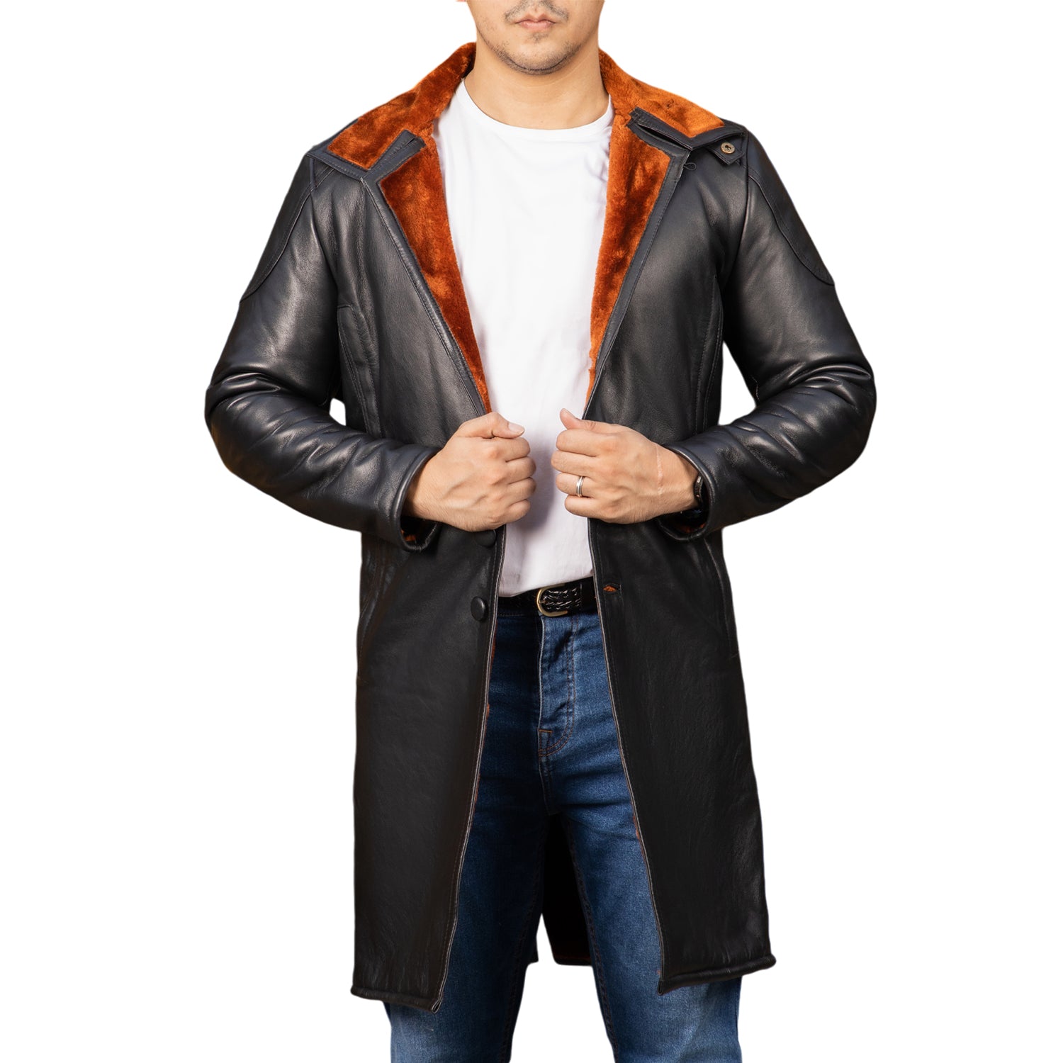 Men's Turlock Shearling Fur  Leather Winter Long Coat