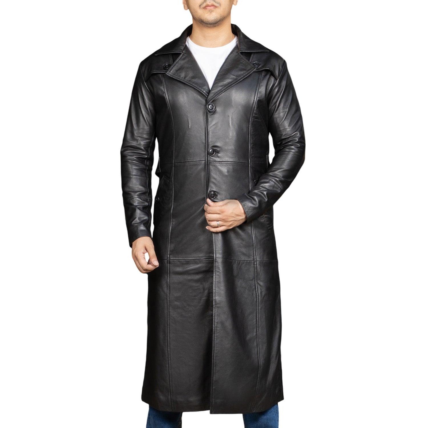 Mens Full Length Leather Duster Overcoat