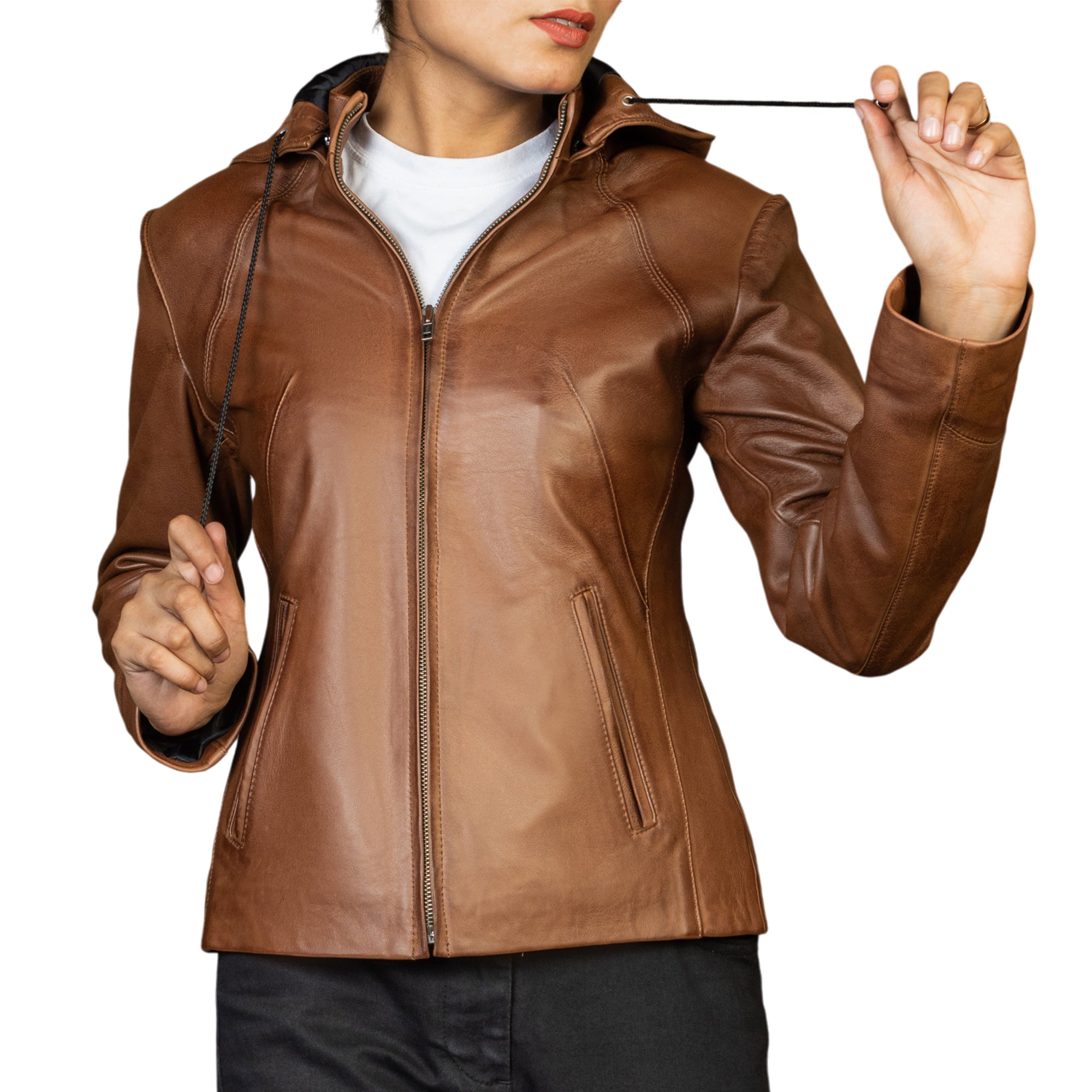 Jenny Hooded Womens Leather Jacket