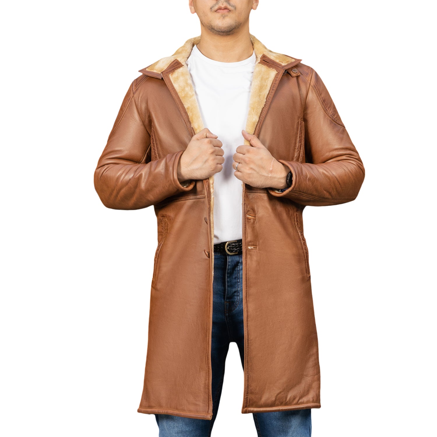 Men's Turlock Shearling Fur  Leather Winter Long Coat