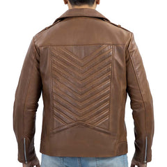 Biker Style Genuine Leather Jacket Men - Vintage Look Asymmetric Zip-Up Hand Waxed Leather Lapel Style Motorcycle Jacket-Cognac