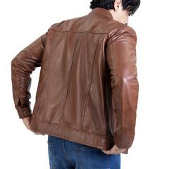 Mens Classic Zipper Pockets Handwaxed Leather Jacket