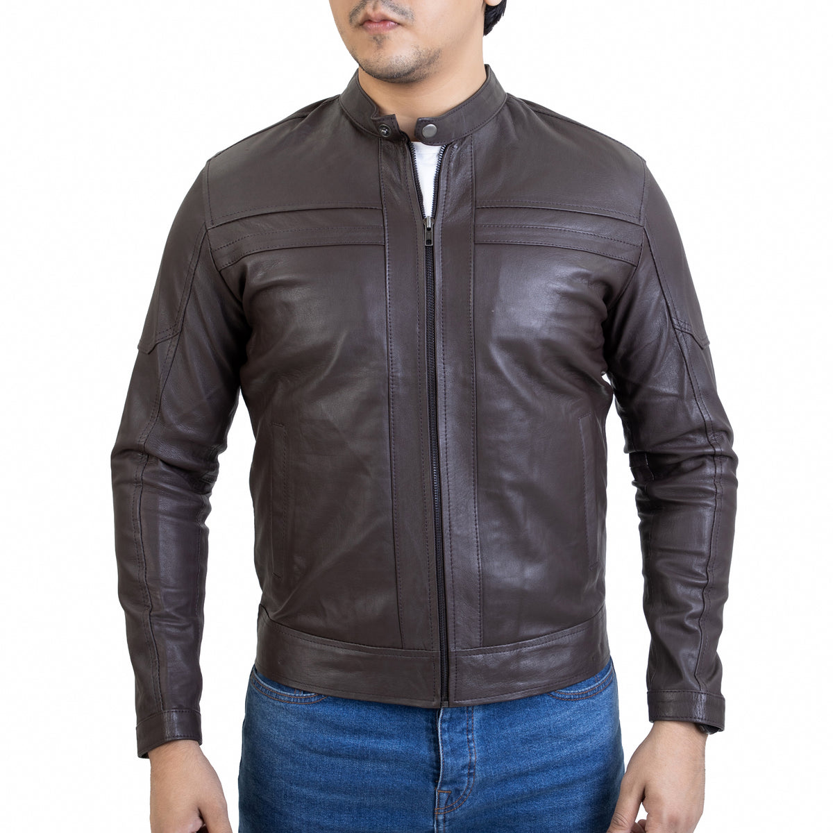 Mens Urban Style Leather Jacket Brown