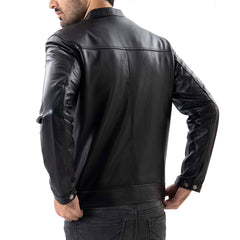 Black Mens Pure Sheep Leather Zipper Jacket