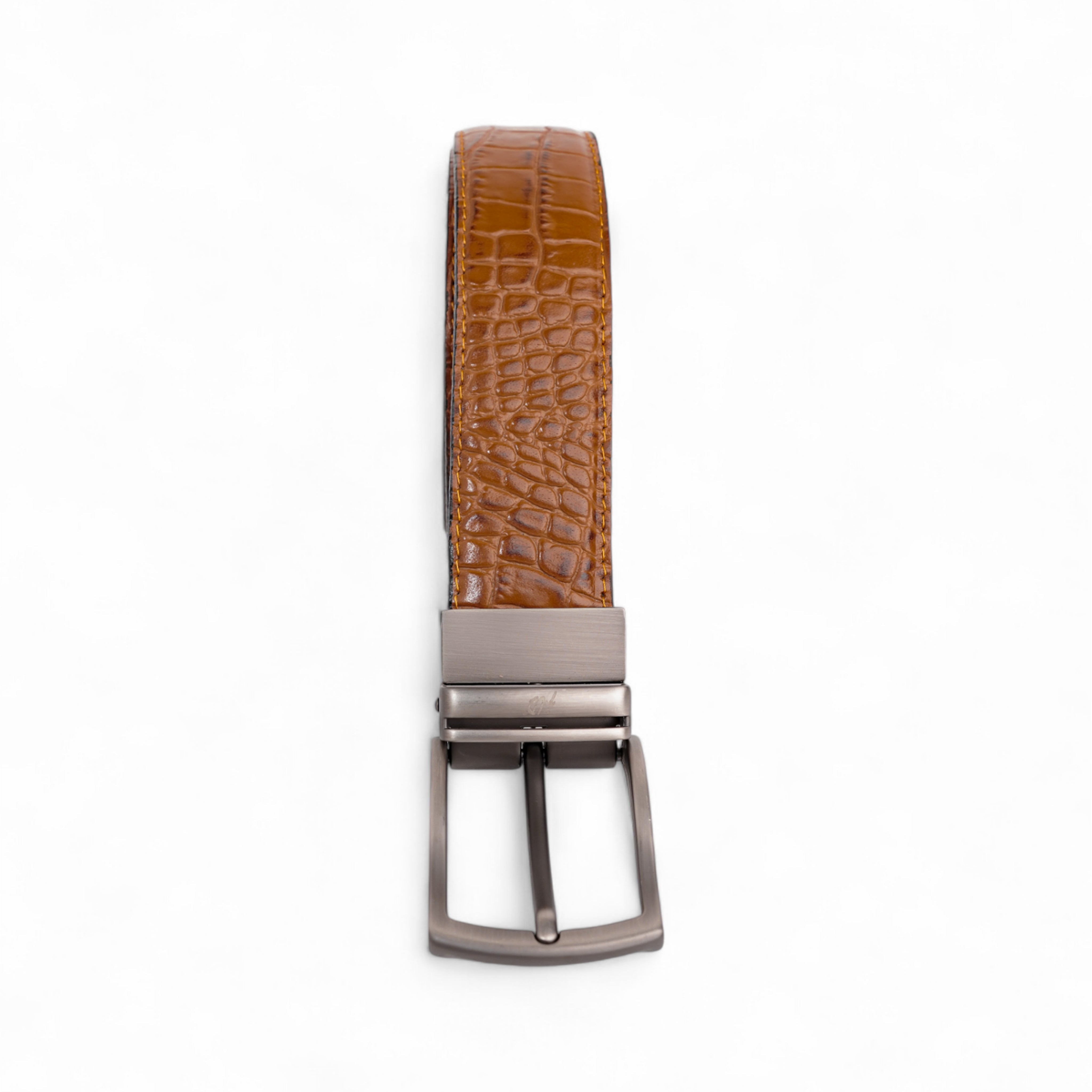 Mens 2in1 Croc Textured Style Reversible Leather Belt Tan Brown