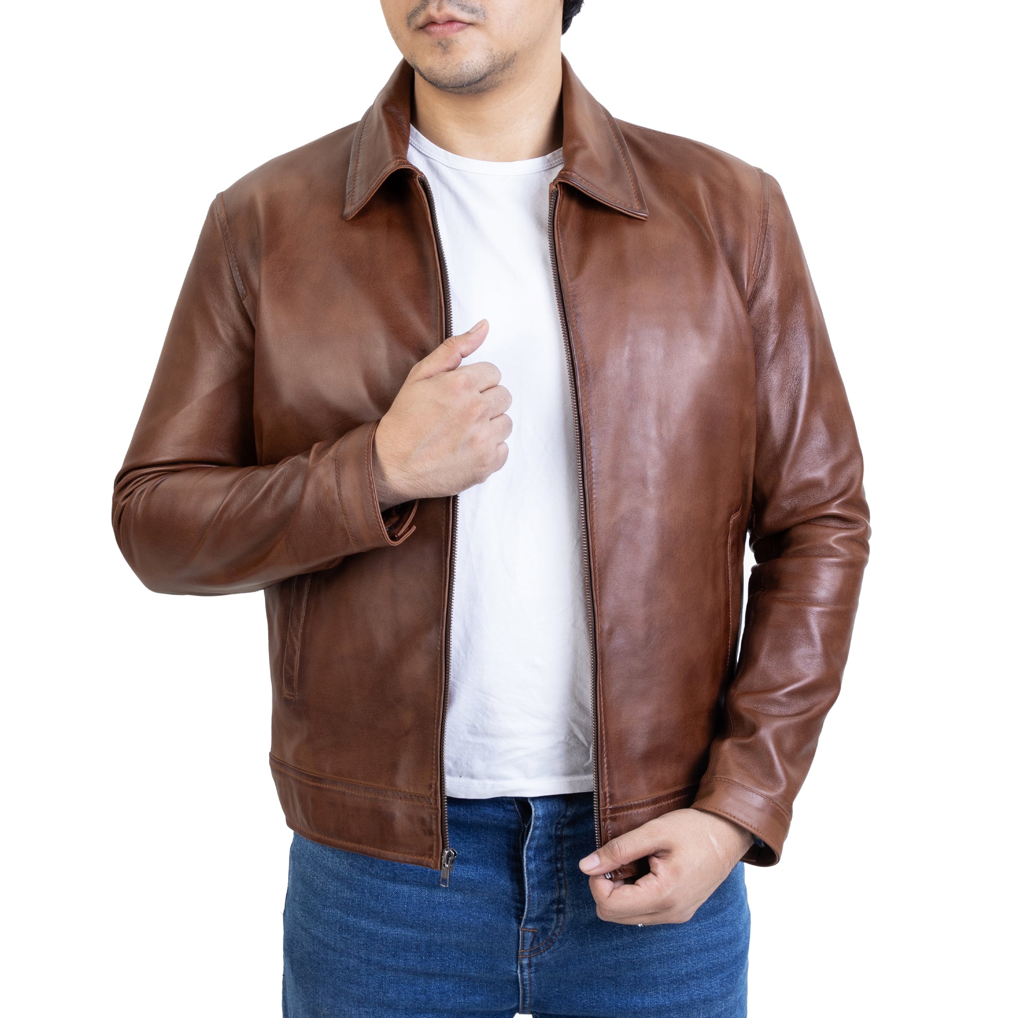 Men's Harrington Collar Shirt Premium Leather Jacket