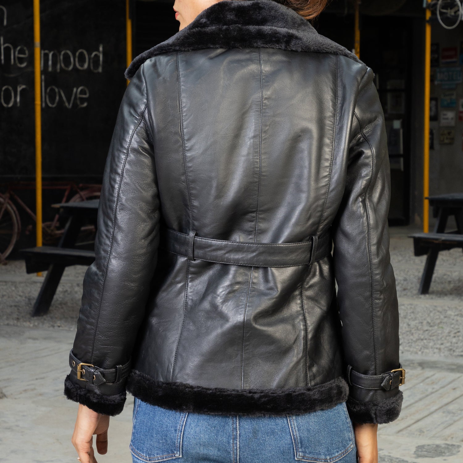 Women’s  Double Breasted Real Shearling Leather Jacket