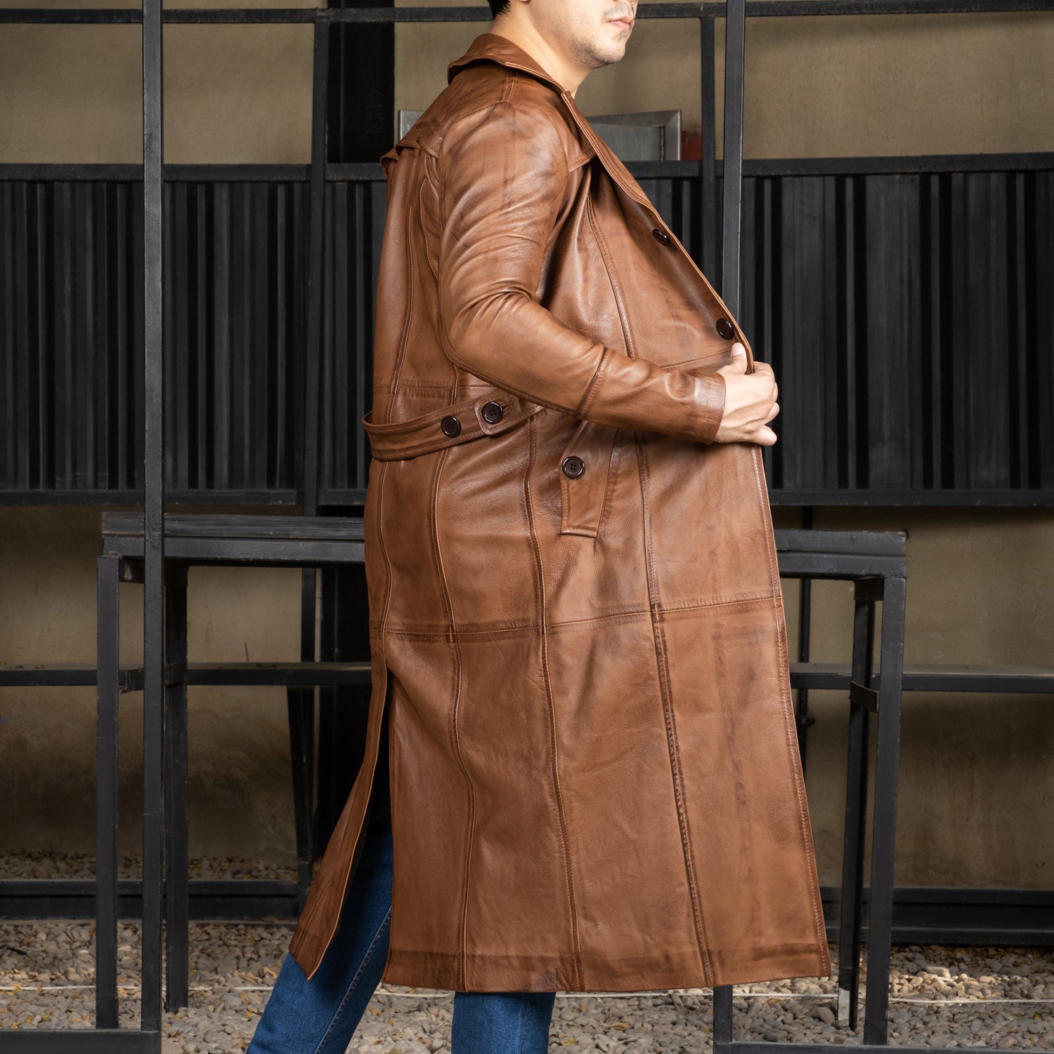 Mens Full Length Leather Duster Overcoat