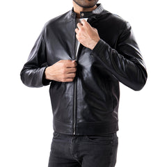 Black Mens Pure Sheep Leather Zipper Jacket