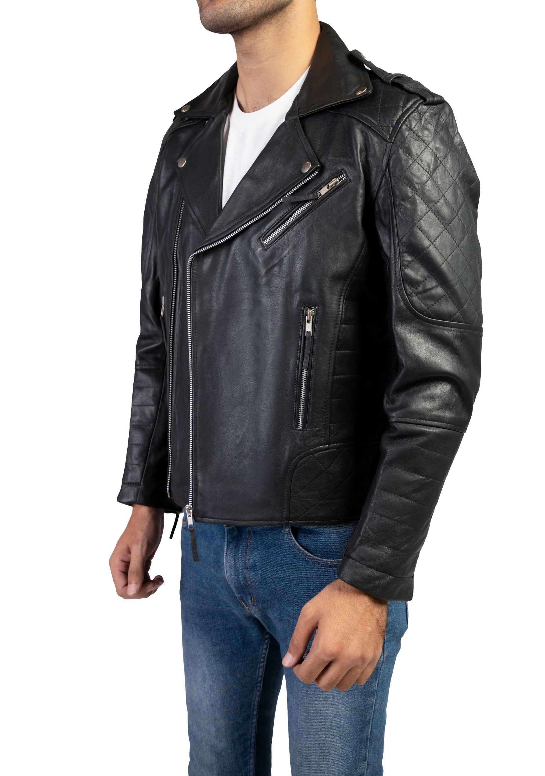 Mens ribbed leather jacket best sale