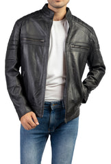 Café Racer Black Mens Sheep  Leather Jacket