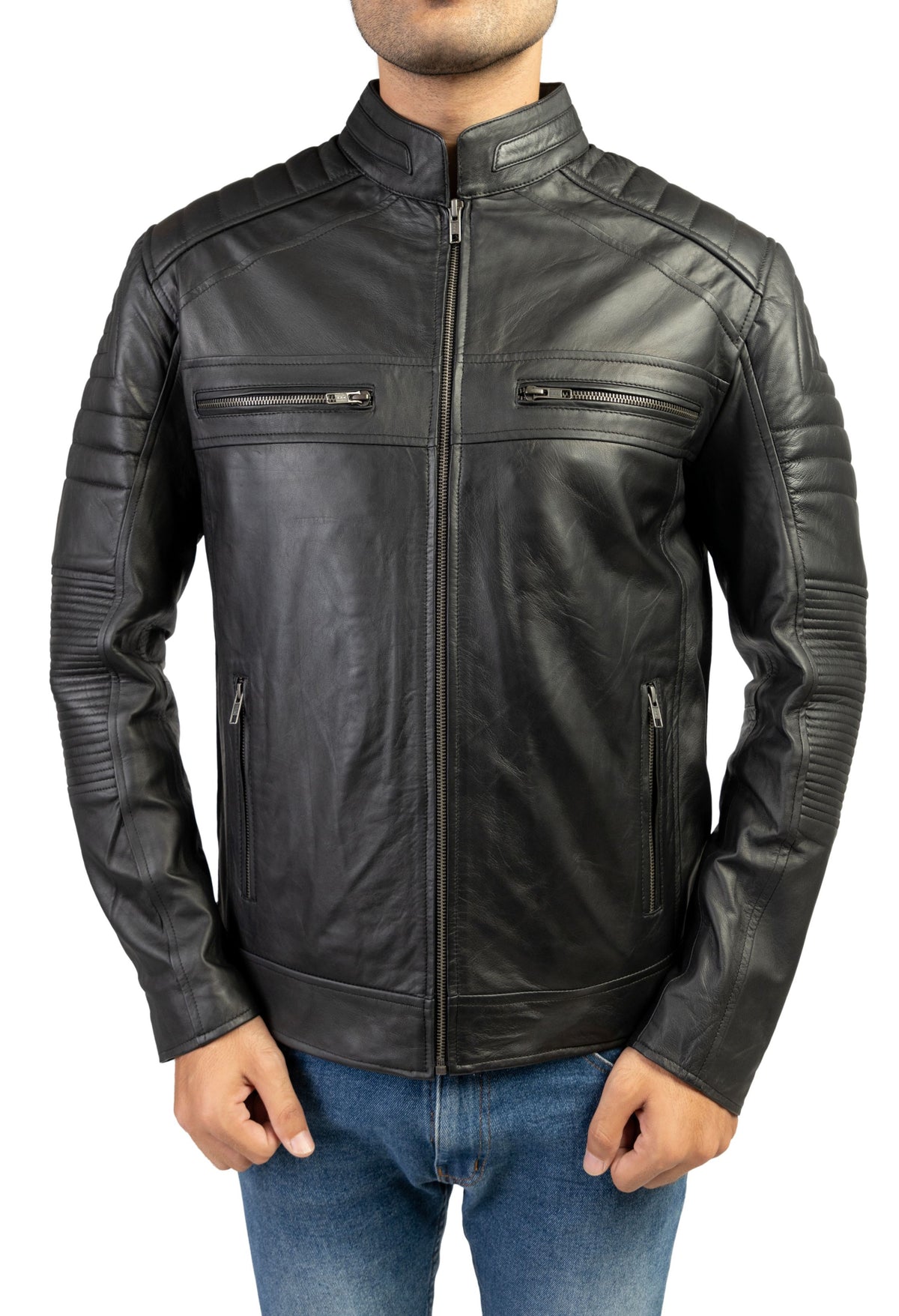 Café Racer Black Mens Sheep  Leather Jacket