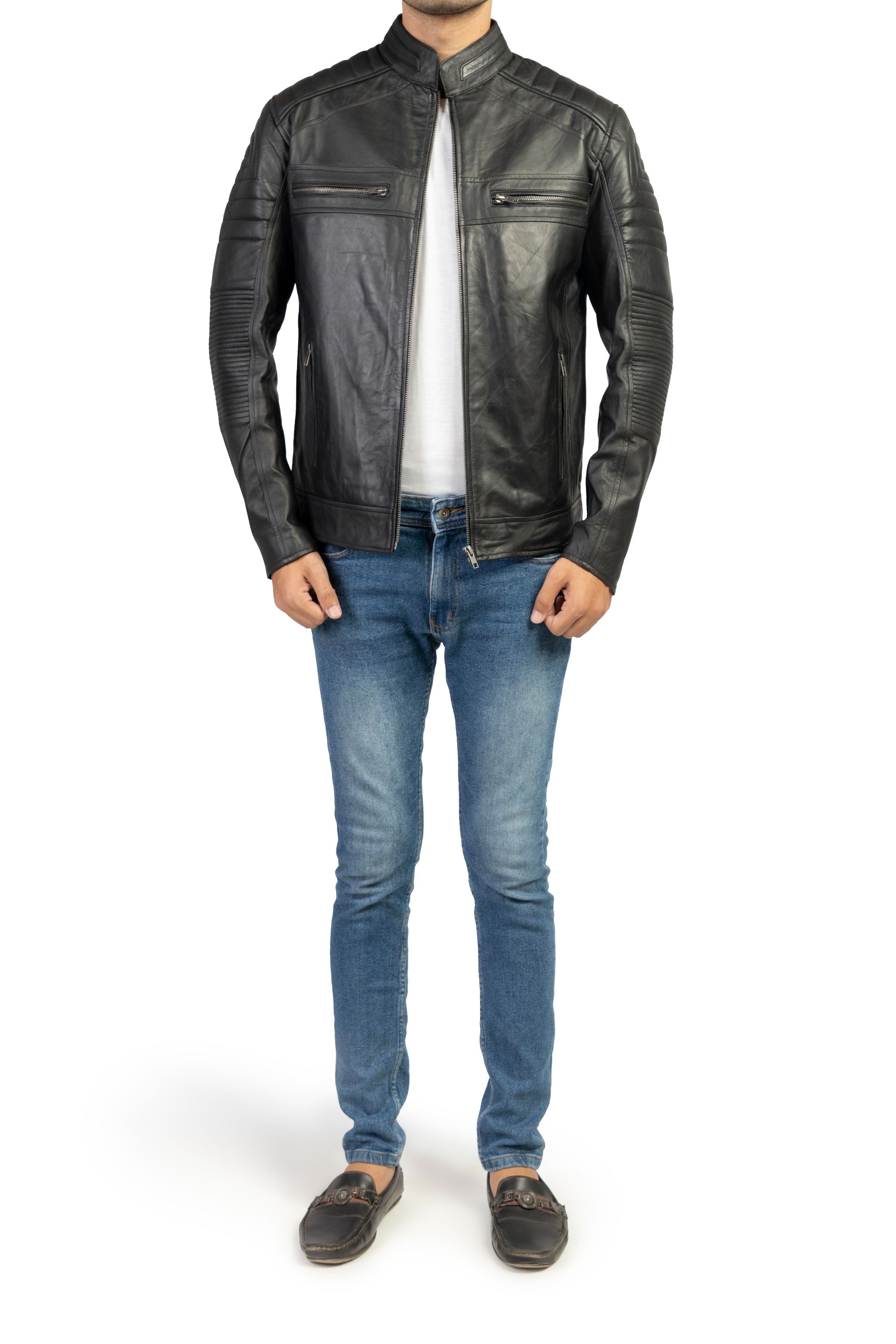 Café Racer Black Mens Sheep  Leather Jacket