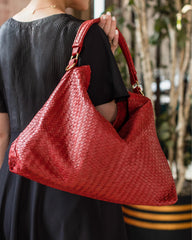 Handmade Woven Original Leather Bag-Red