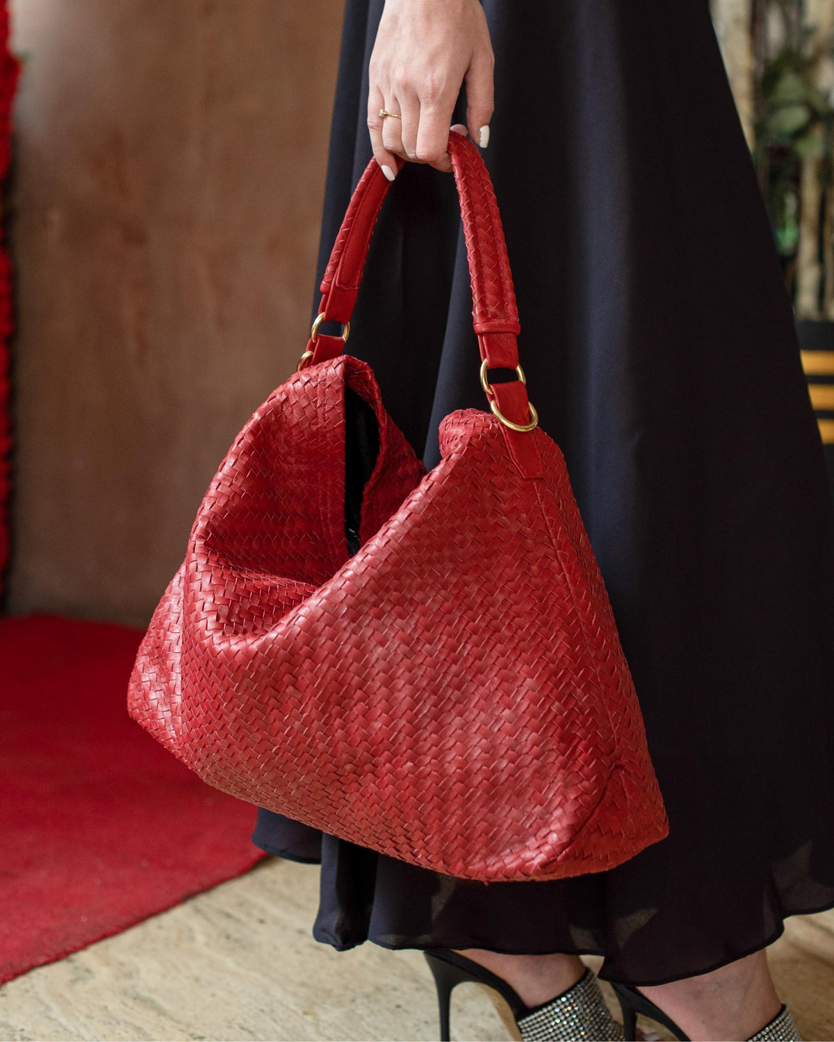 Handmade Woven Original Leather Bag-Red