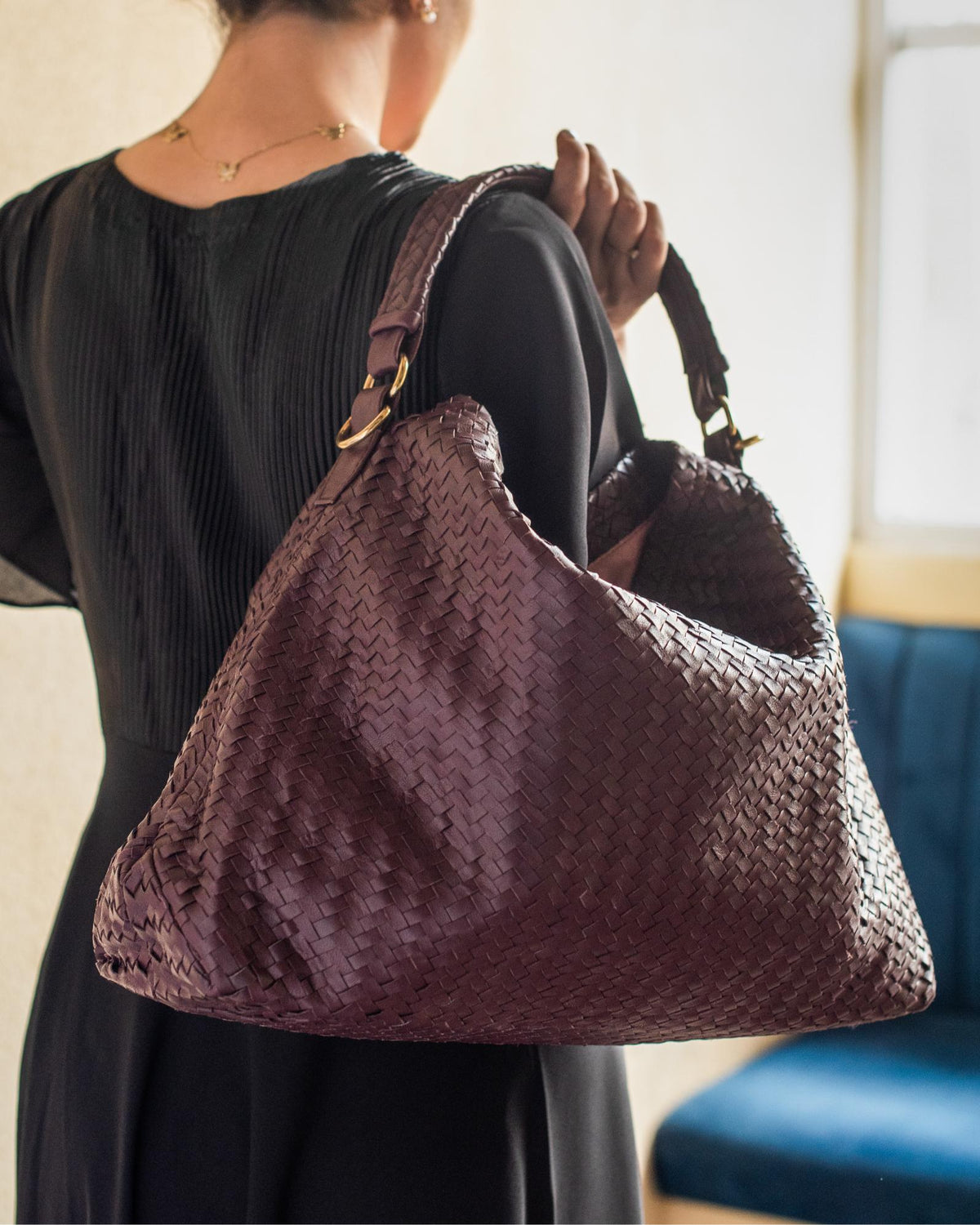 Handmade Woven  Original Leather Bag-Burgundy