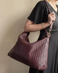 Handmade Woven  Original Leather Bag-Burgundy