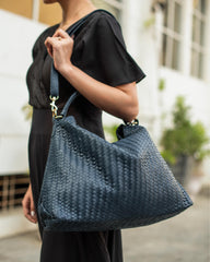 Handmade Woven Original Leather Bag-Blue