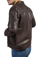 Mens Cow Leather Jacket Collar Style-Brown