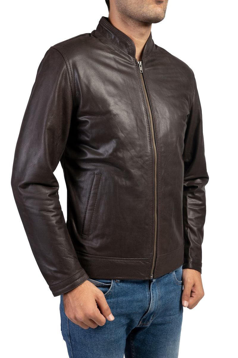 Mens Cow Leather Jacket Collar Style-Brown – Jild