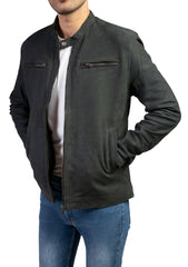 Mens Classic Suede Leather Jacket Zipper Pockets