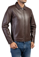 Men's Harrington Collar Shirt Premium Leather Jacket