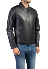 Men's Harrington Collar Shirt Premium Leather Jacket-Black