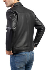 Men's Harrington Collar Shirt Premium Leather Jacket-Black