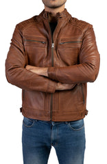 Men's Casual Signature Diamond Lambskin Leather Jacket-Wax Brown