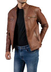 Men's Casual Signature Diamond Lambskin Leather Jacket-Wax Brown