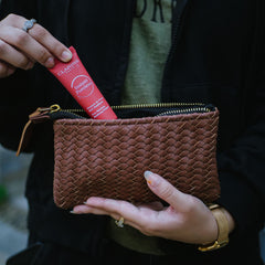 Coffer Mini Handwoven Leather Zipper Clutch-Tan Brown