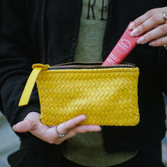 Coffer Mini Handwoven Leather Zipper Clutch-Yellow