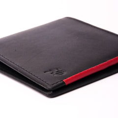 Mens Pure Leather Wallet Bifold Red Stripe