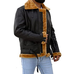 Premium Shearling Fur Leather Jacket-Brown