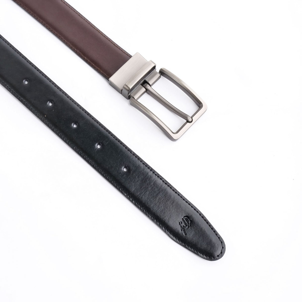 Chromium Double Sided Reversible Men's' Leather Belt-Black Dark Brown