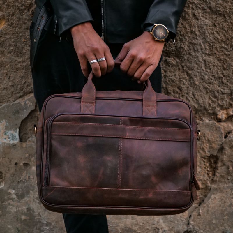 Everyday Companion Leather Laptop Bag-Vintage Dark Brown