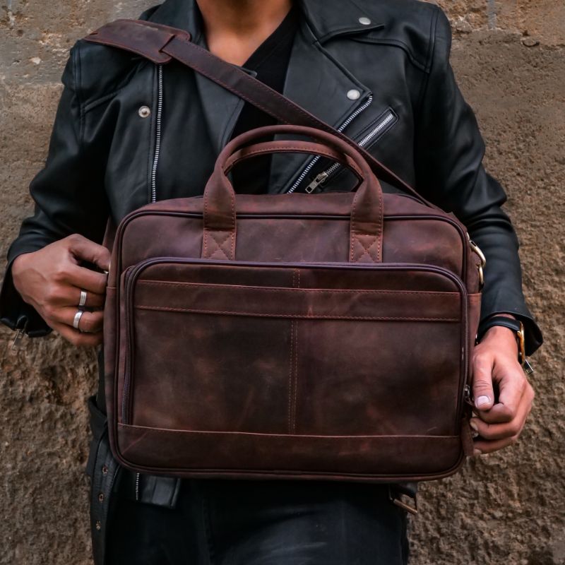 Everyday Companion Leather Laptop Bag-Vintage Dark Brown