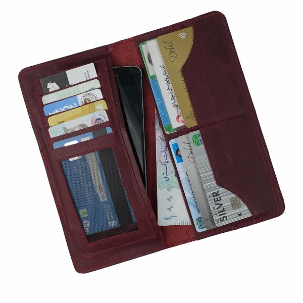 Slim Vintage Long Leather Travel Wallet For Mobile/Credit Cards CRIMSON RED