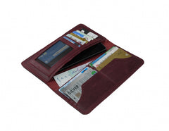 Slim Vintage Long Leather Travel Wallet For Mobile/Credit Cards CRIMSON RED