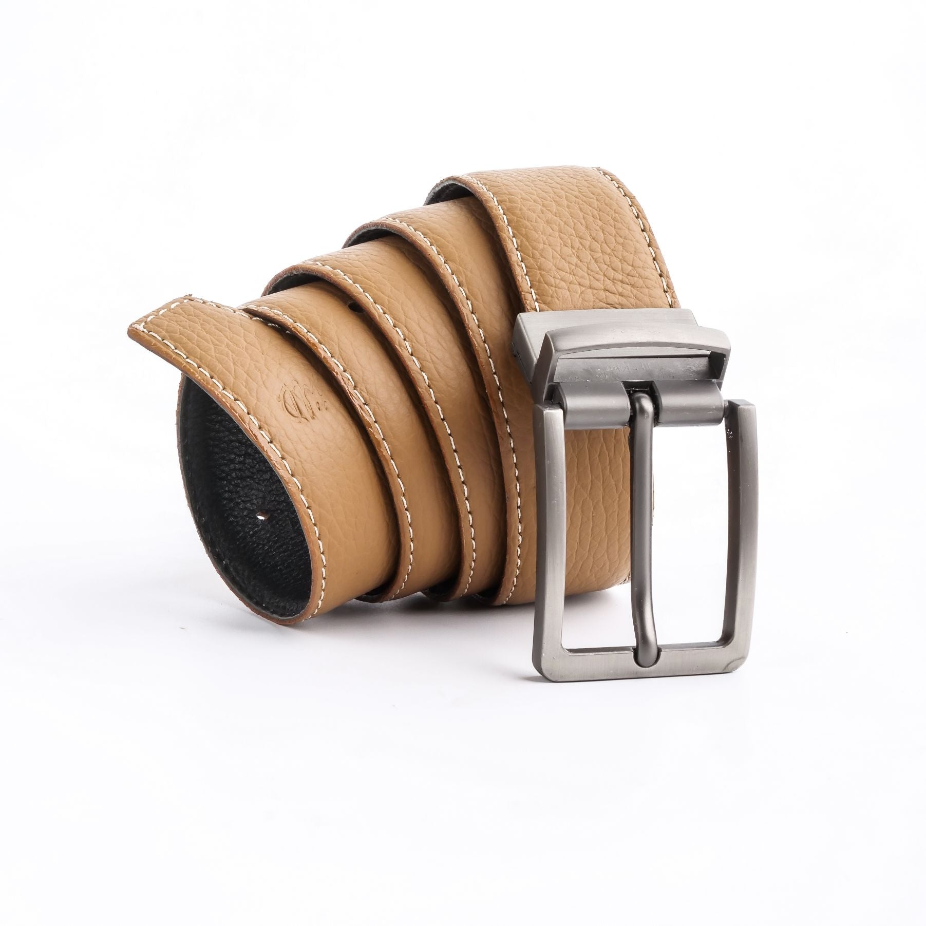 Check and Leather Reversible Belt in Dark Birch Brown/black - Men