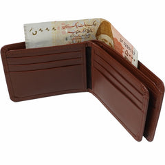 Three Pocket Geniune Leather Mens Wallet- Tan Brown